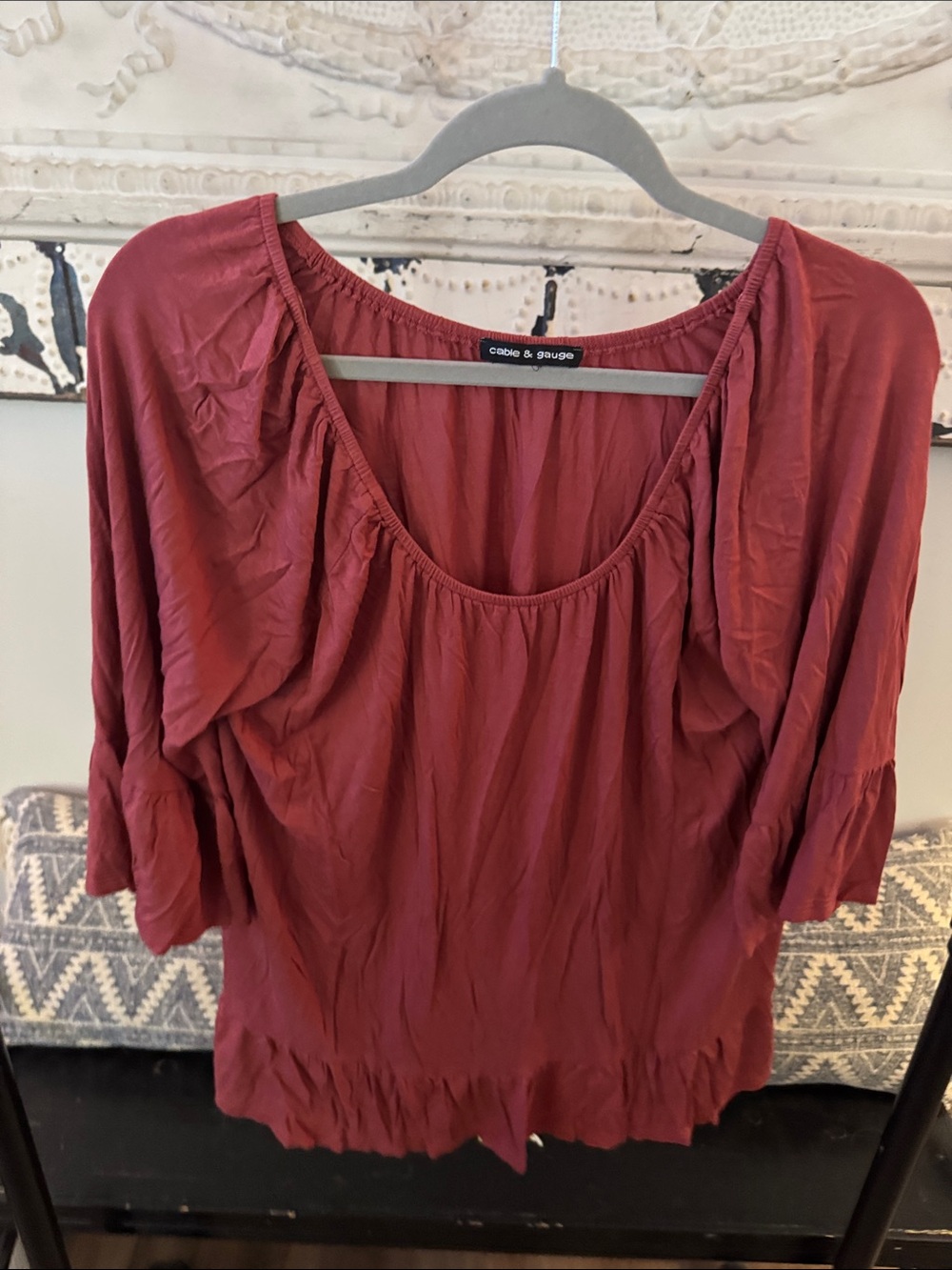 Cable & Gauge Scoop Neck Blouse in Deep Rose